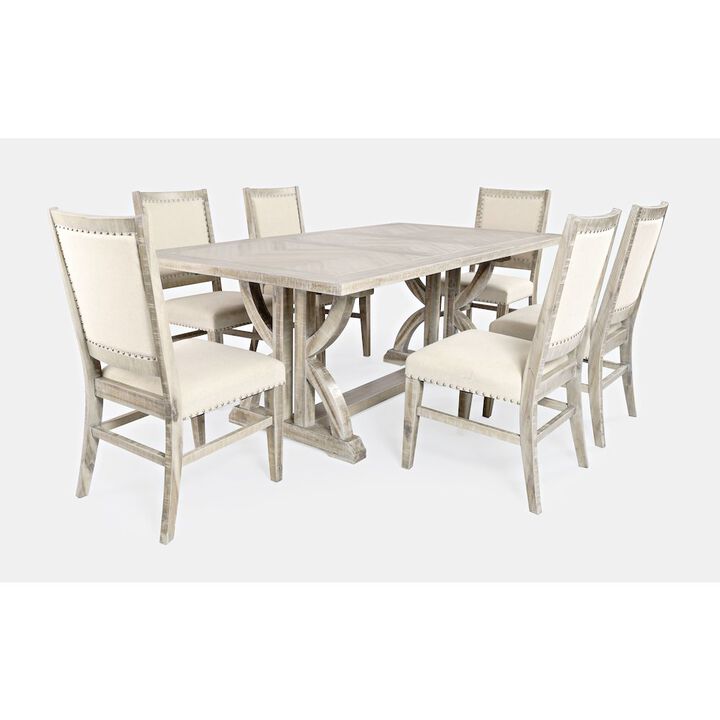 Jofran Fairview Mid-Century Distressed 78 Seven-Piece Upholstered Dining Set