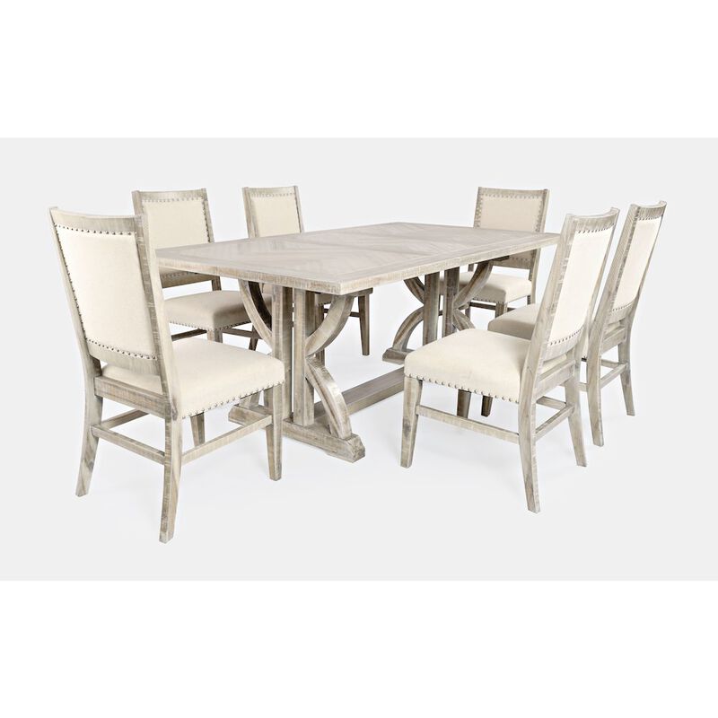 Jofran Fairview Mid-Century Distressed 78 Seven-Piece Upholstered Dining Set