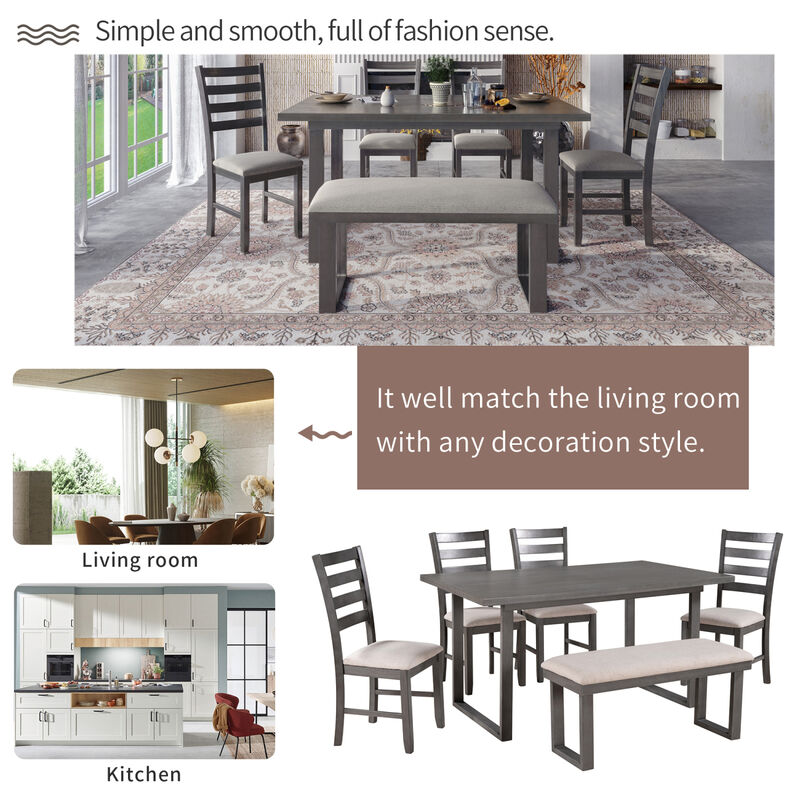 Solid Wood Dining Room Set with Rectangular Table & 4 Chairs with Bench