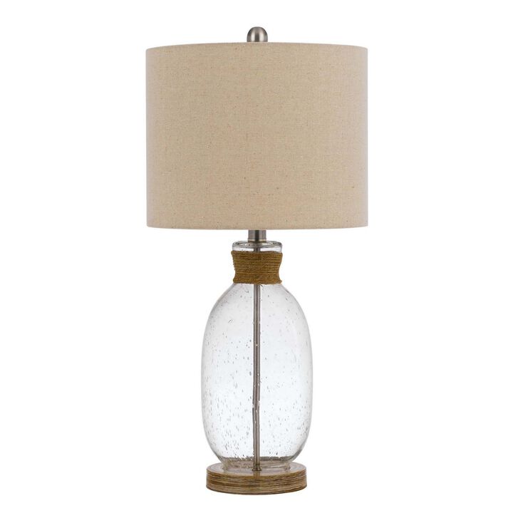 Table Lamp with Bubble Glass Body and Rope Accent, Beige-Benzara