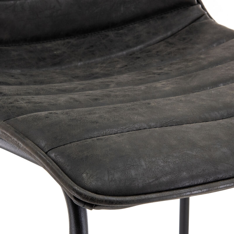 LeisureMod Brooklyn 29.9" Modern Leather Bar Stool with Black Iron Base & Footrest – Stylish and Durable Seating for Kitchen or Bar