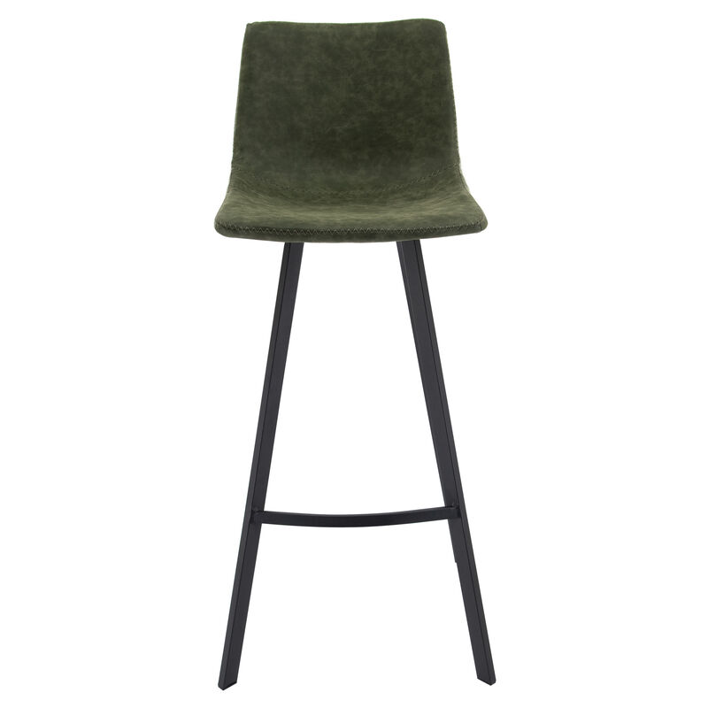 LeisureMod Elland Modern Upholstered Leather Bar Stool With Iron Legs & Footrest Set of 2