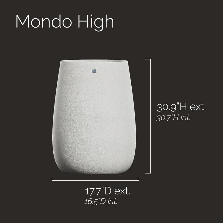 COSAPOTS Mondo High Tall Planter – White Stone Finish – Fiberglass Indoor/Outdoor and Weather-Resistant Round Planter (17.7" D x 30.9" H Exterior, 16.5" D x 30.7" H Interior)