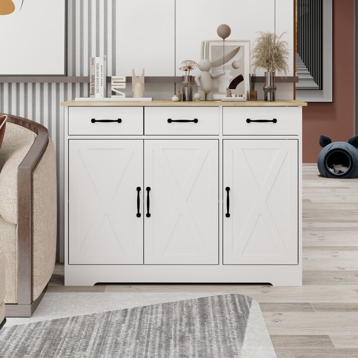 White Wood 42.72 in. Sideboard with X-panel Design Doors