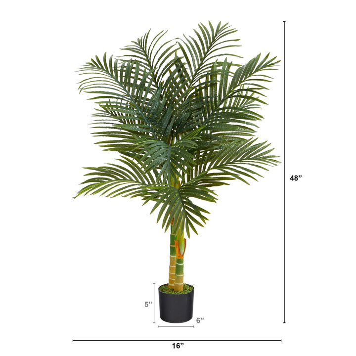 Hivvago 4 Feet Double Stalk Golden Cane Artificial Palm Tree