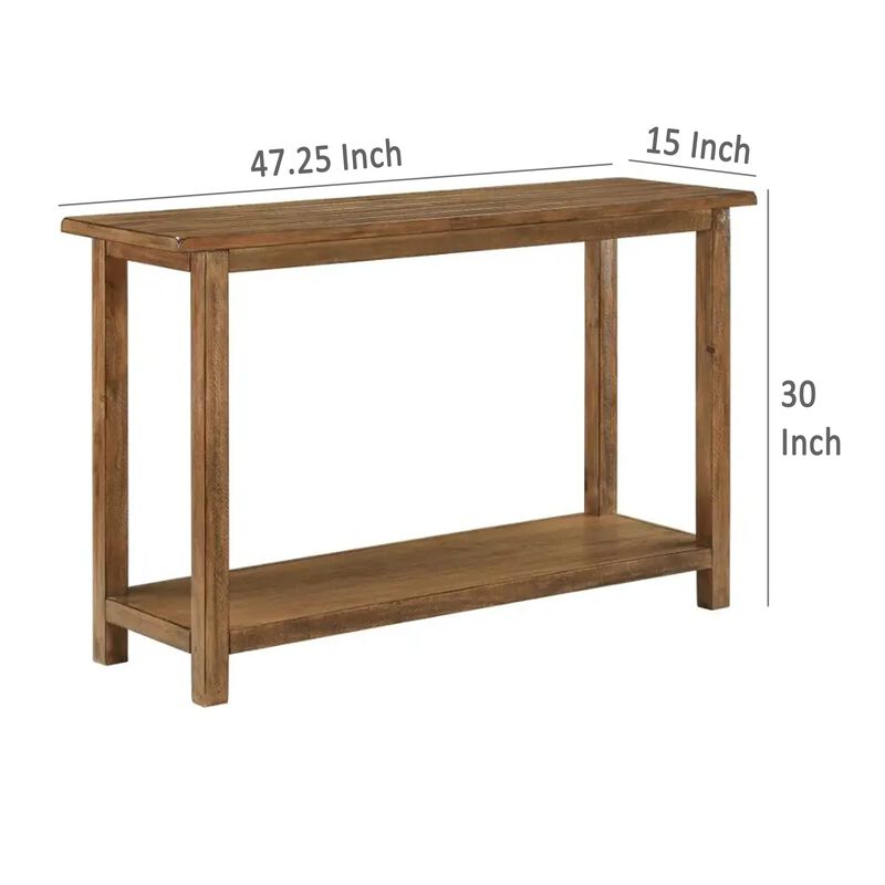 Ayne Console Table, 1 Shelf, Distressed Brown Wood Frame, 47 Inch - Benzara