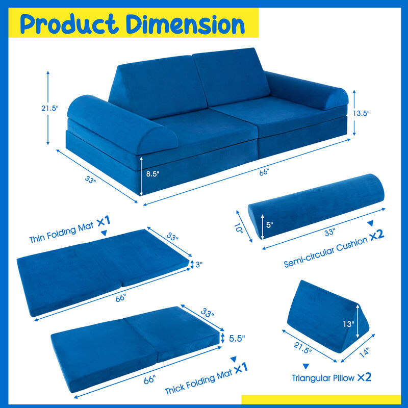 6-Piece Convertible Kids Sofa Playset with Zipper for Versatile Seating and Fun Playtime