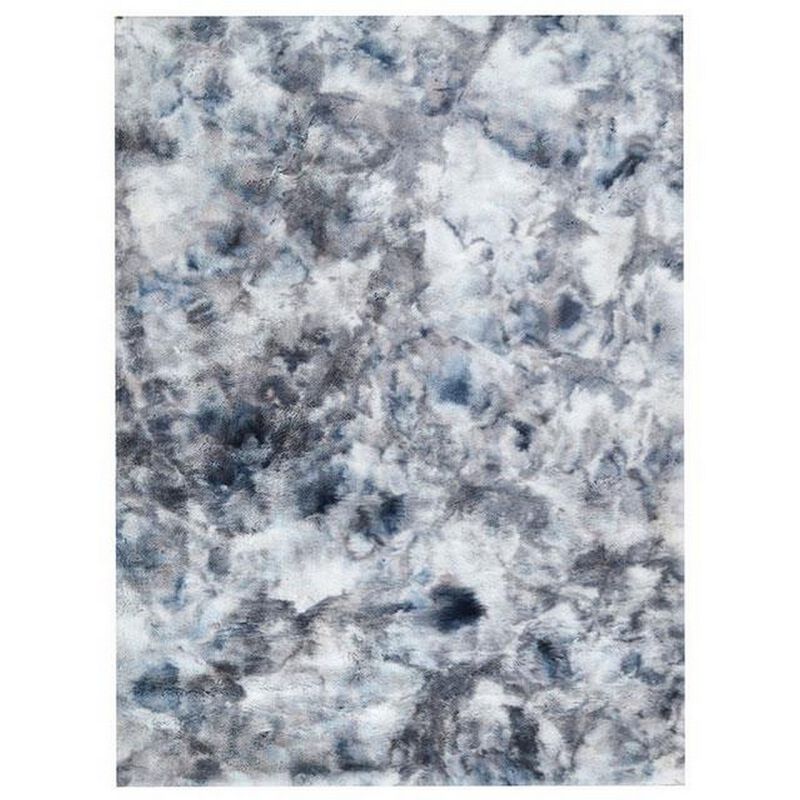 Ica 5 x 7 Area Rug, Non Slip Canvas Backing, Tie Dye Polyester, Gray - Benzara