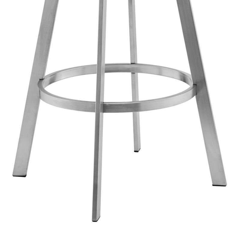 Roman  Gray Faux Leather and Brushed Stainless Steel Swivel Bar Stool