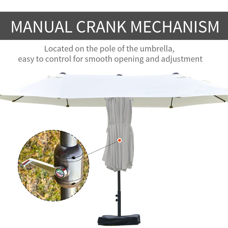 Beige Outdoor Canopy: 15ft Double-Canopy Rectangular Patio Umbrella