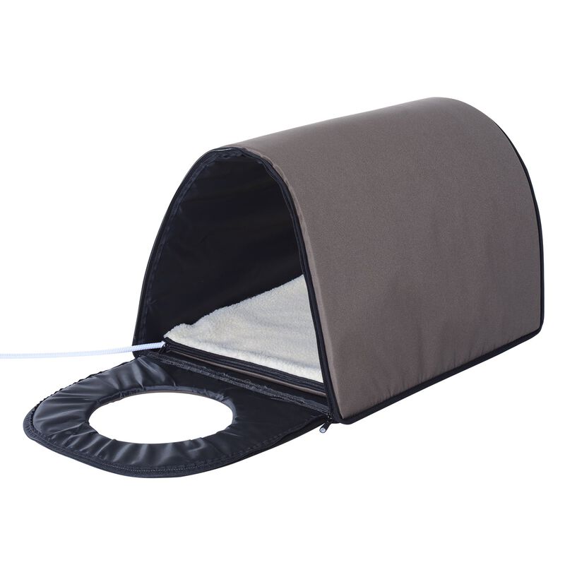 Warm Feline Retreat: Brown Elevated Waterproof Heated Outdoor Cat House