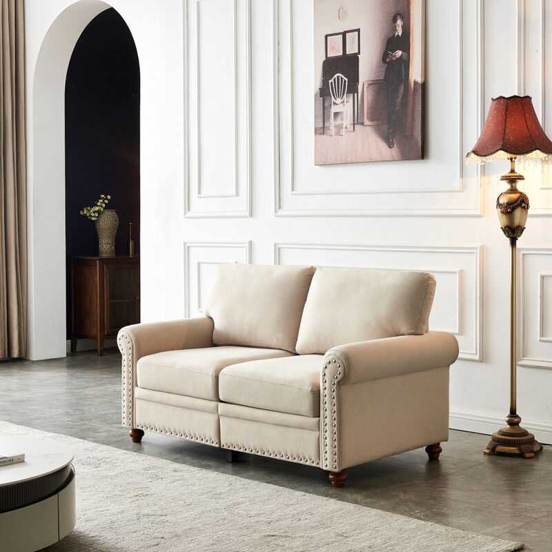 Linen Fabric Upholstery With Storage Loveseat (Beige)