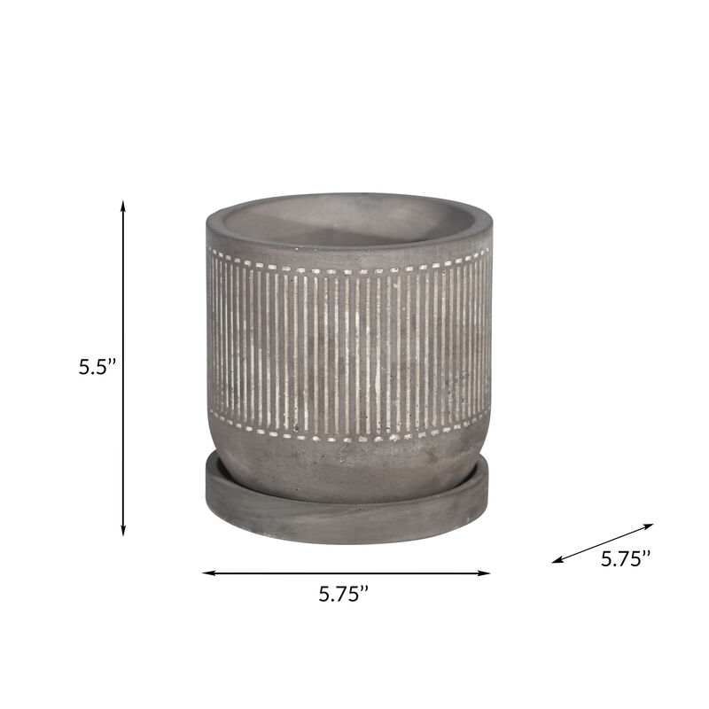 6" Line Pattern Planter with Saucer, Gray