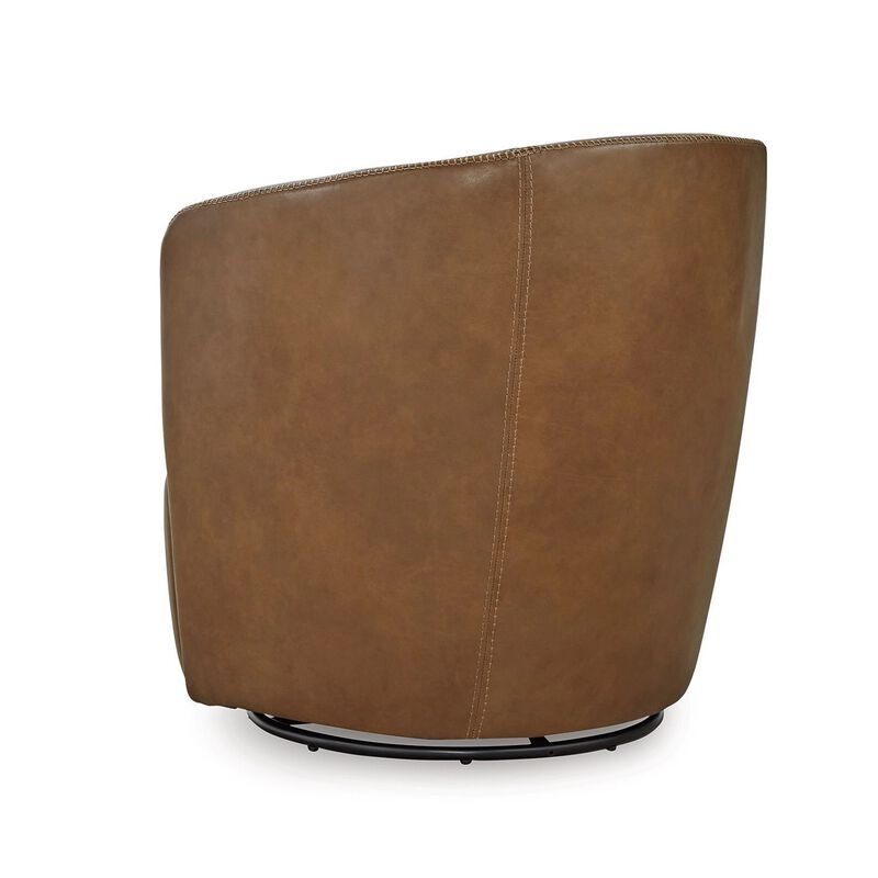 Niko Swivel Accent Chair, Round Barrel Design, Brown Top Grain Leather -