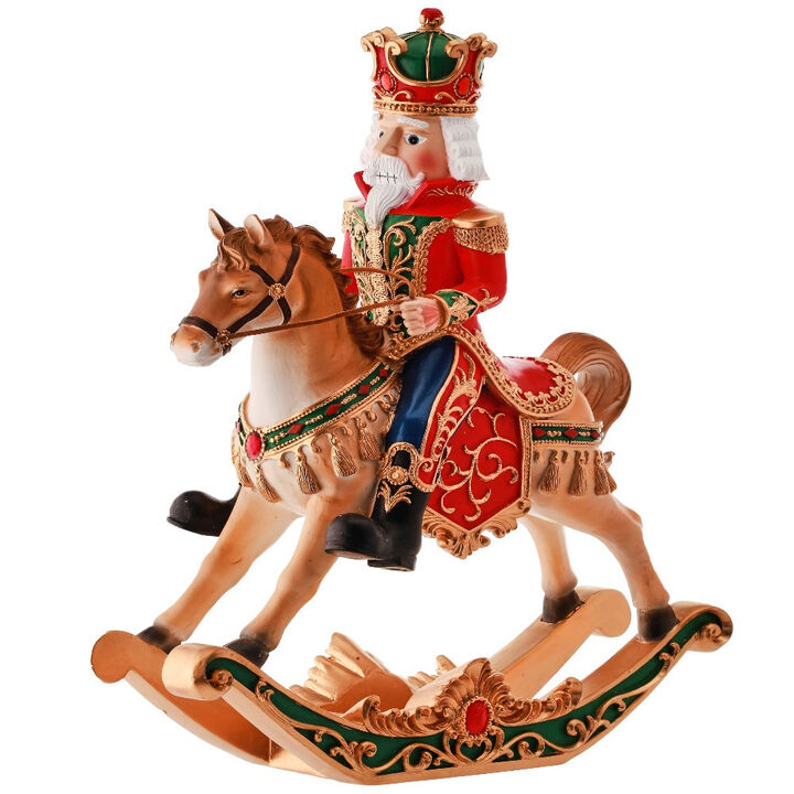 "15-Inch Resin Nutcracker Rocking Horse – Charming Holiday Decoration & Festive Collectible"