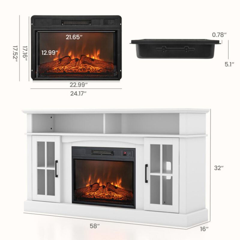 Hivvago Fireplace TV Stand for TVs Up to 65 Inch with Side Cabinets and Remote Control