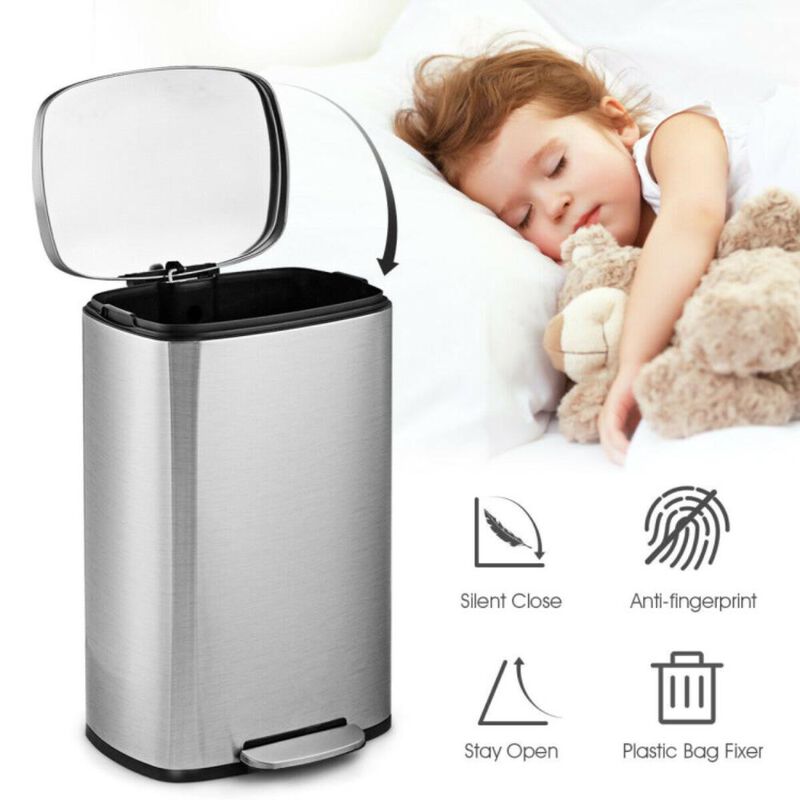 Hivvago 13.2 Gallon Stainless Steel Trash Garbage Can with Bucket