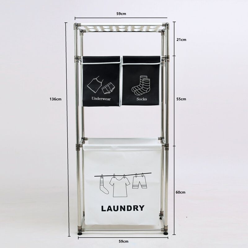 3 Tier Laundry Sorter with 4 Removable Bags