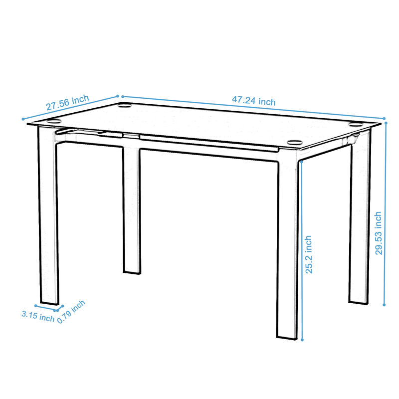 Modern Tempered Glass Dining Table, Simple Rectangular Metal Table Legs Living Room Kit