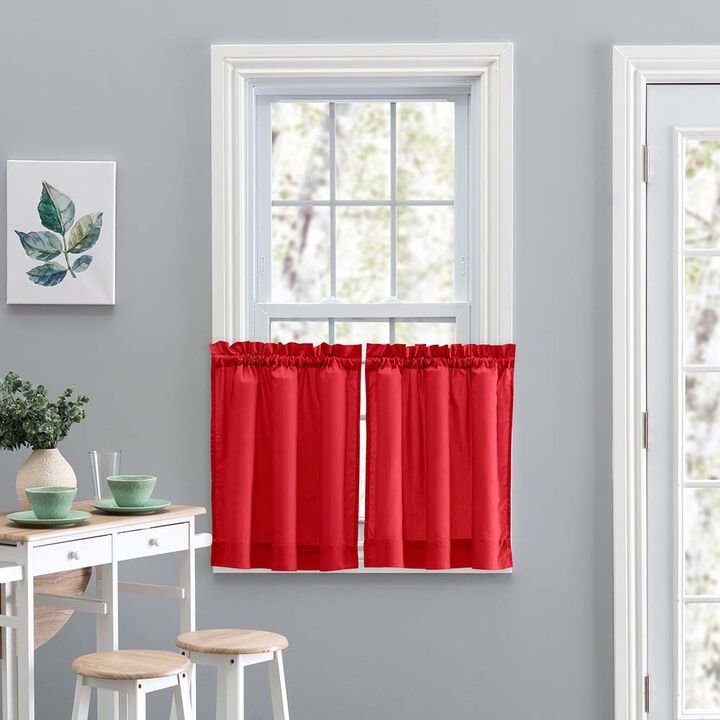 Ellis Stacey 1.5" Rod Pocket High Quality Fabric Solid Color Window Tailored Tier Pair 56"x30" Red