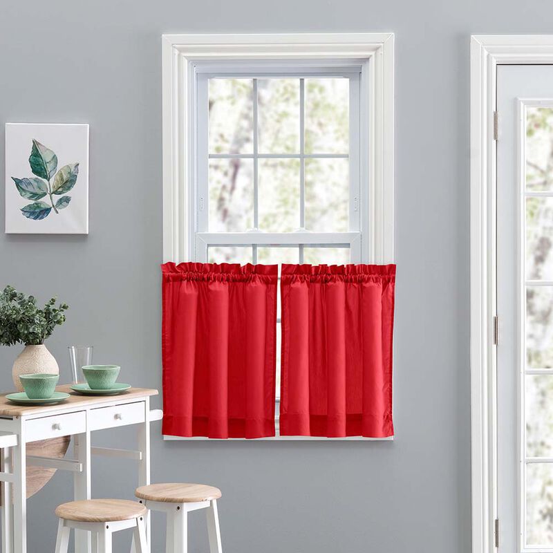 Ellis Stacey 1.5" Rod Pocket High Quality Fabric Solid Color Window Tailored Tier Pair 56"x30" Red
