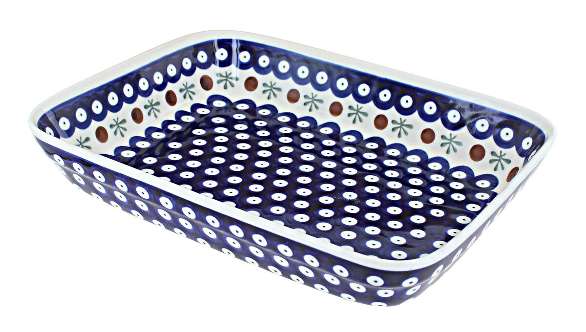 Blue Rose Polish Pottery Nature Medium Rectangular Baker