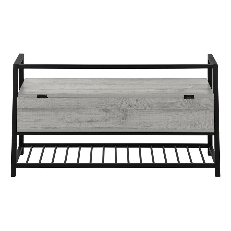 Monarch Specialties I 4500 Bench, Entryway, Hallway, Storage, 42" Rectangular, Metal, Laminate, Grey, Black, Contemporary, Modern