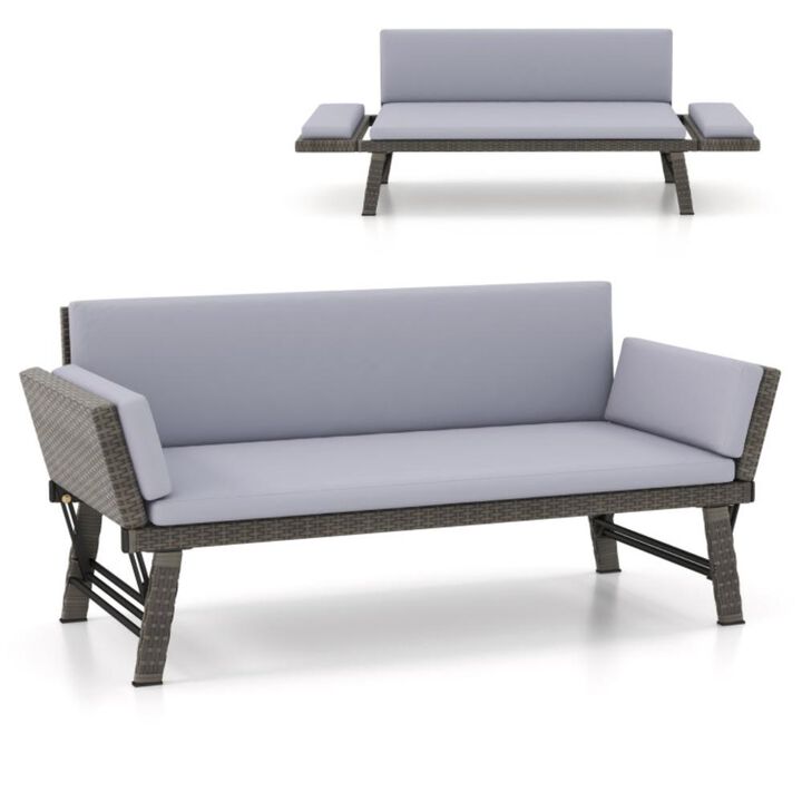 Hivvago Outdoor Convertible Sofa Daybed with Adjustable Armrests for Balcony