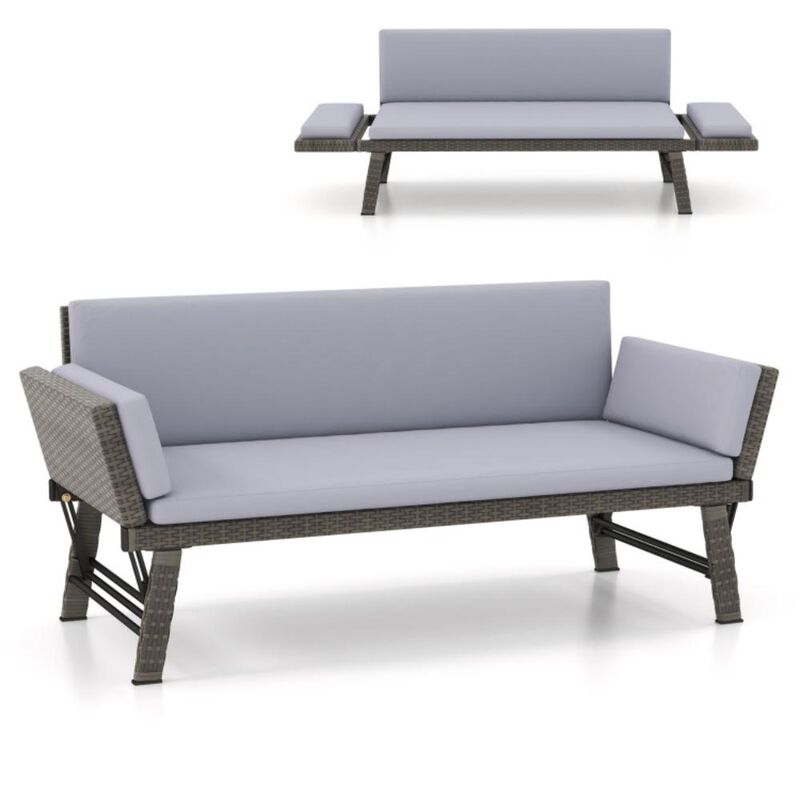 Hivvago Outdoor Convertible Sofa Daybed with Adjustable Armrests for Balcony