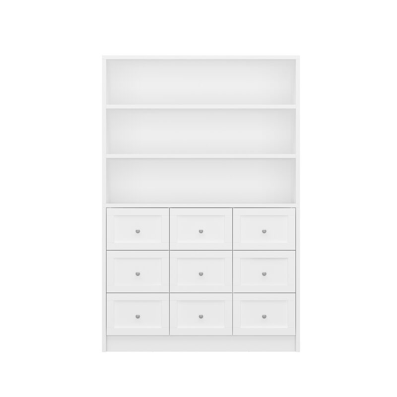 2-in-1 Tall Bookcase Bookshelf with 3-Tier Shelves & 9 Drawers, Modern Wooden Storage Display Cabinet for Home Office Living Room, White, 47.2" W x 15.4" D x 70.8" H