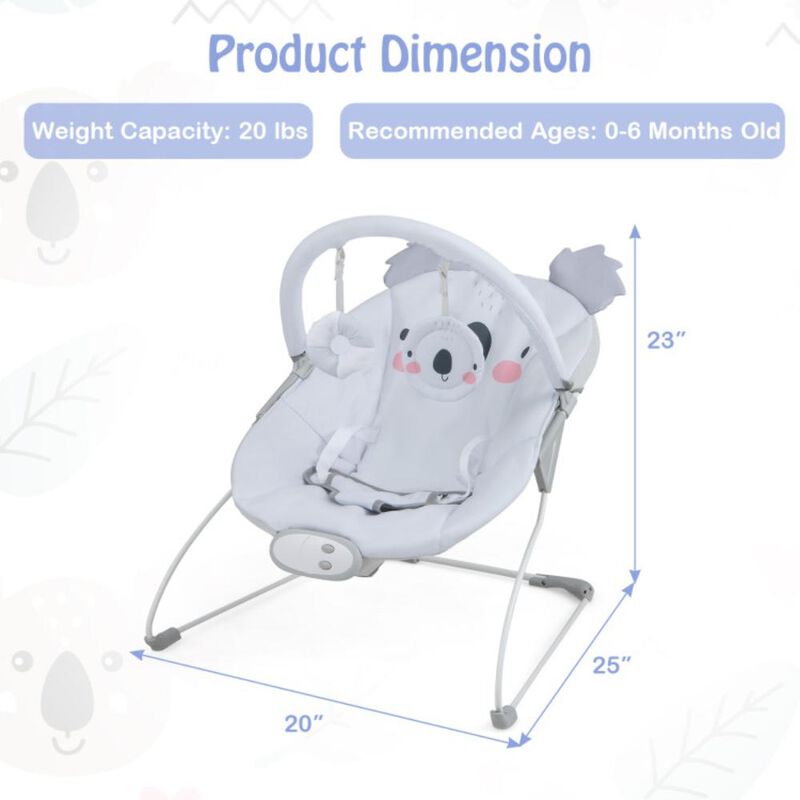 Hivvago Portable Baby Bouncer Infant Rocker Seat with Detachable Toy Bar-Gray