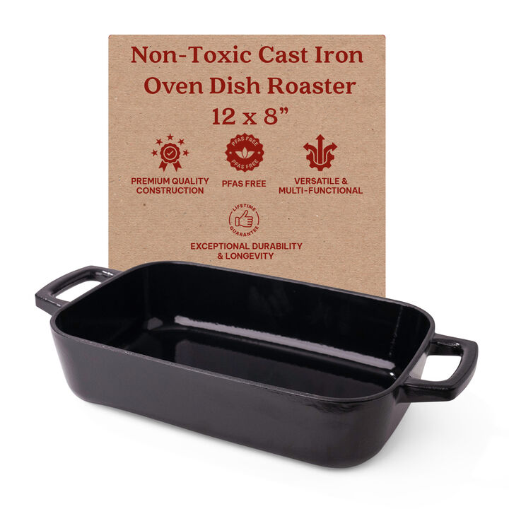 Alva Nori Enameled Cast Iron Dutch Oven Dish Roasting Pan 12"x8" Rectangular Nonstick Stove-to-Table Enamel Coated Pot, Non Toxic, Compatible with All Stovetops, Oven Safe & Induction Safe