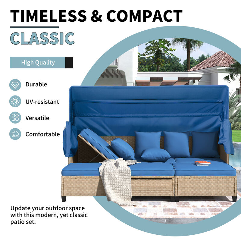 Merax UV-Proof Resin Wicker Patio Sofa Set with Canopy