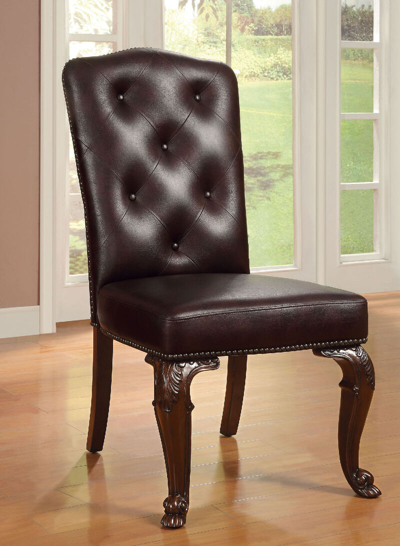 Bellagio Traditional Side Chair With Leather Upholstery, Set Of 2-Benzara