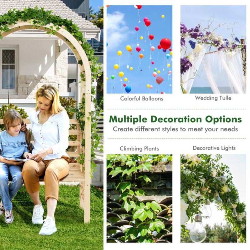 Hivvago Wooden Garden Bench Arch Pergola Outdoor Arbor
