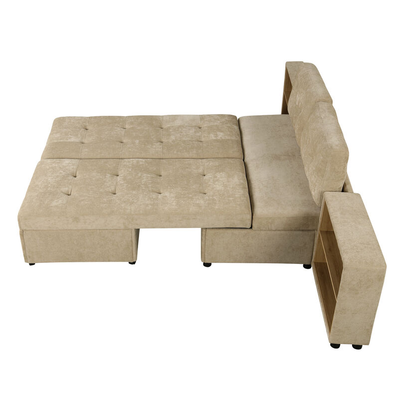 Merax Chenille Sofa Bed Modular Sofa Free-combined Sofa with 2 Storage Racks