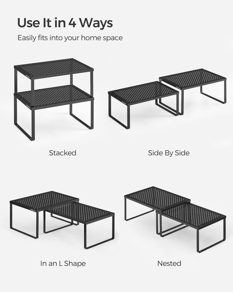 Set of 2 Stackable and Expandable Metal Cabinet Shelf Organizers for Kitchen Counter