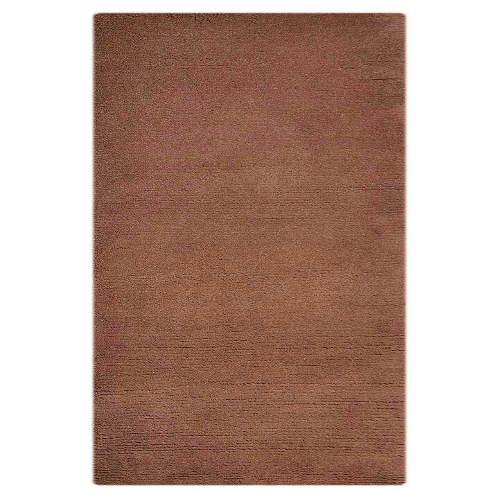 Rugsotic Carpets Hand Knotted Tibbati Wool 5'x8' Area Rug Solid Choco T00111