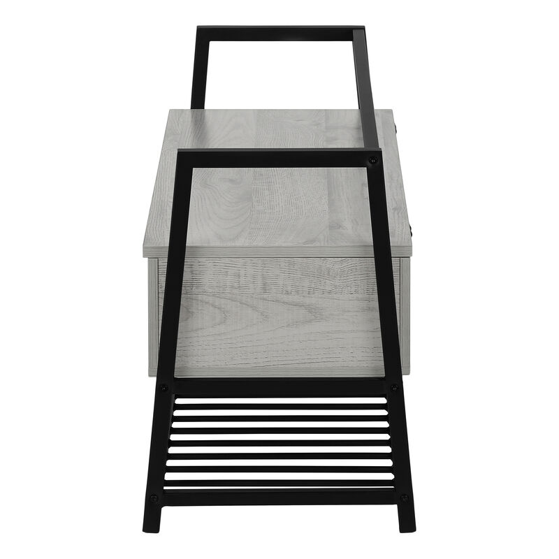 Monarch Specialties I 4500 Bench, Entryway, Hallway, Storage, 42" Rectangular, Metal, Laminate, Grey, Black, Contemporary, Modern