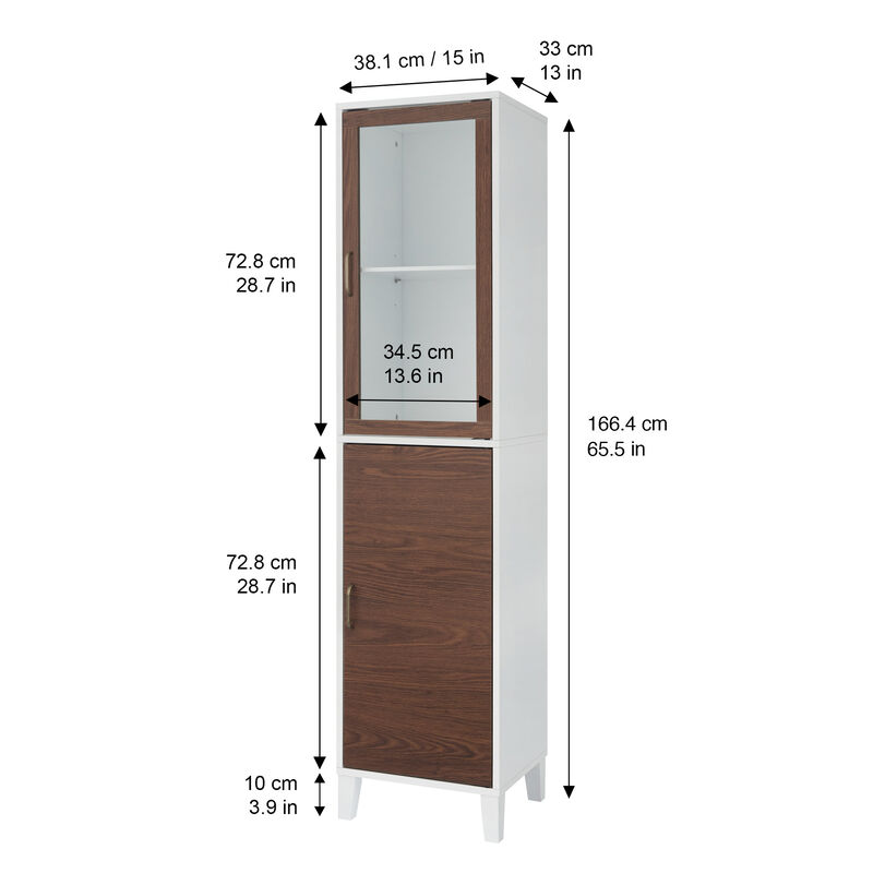 Teamson Home Tyler Modern Wooden Linen Tower Cabinet, Walnut/White