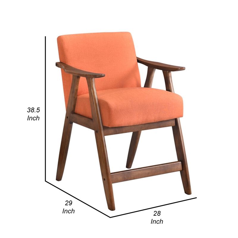 Stella 26 Inch Counter Height Chair, Orange Fabric, Cushions, Brown Wood  - Benzara