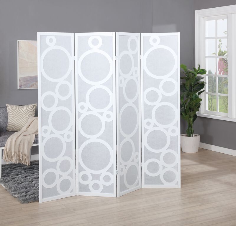 Streamdale 4-Panel Wood Room Divider with Circle Pattern, White