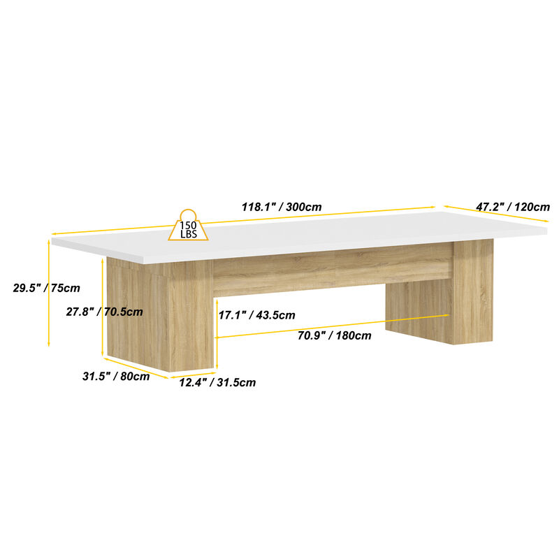 Conference Table, 118.1 L x 47.2 W x 29.5 H Inches Large Meeting Table Podcast Table for 10 People, Wooden Seminar Training Table for Office Business