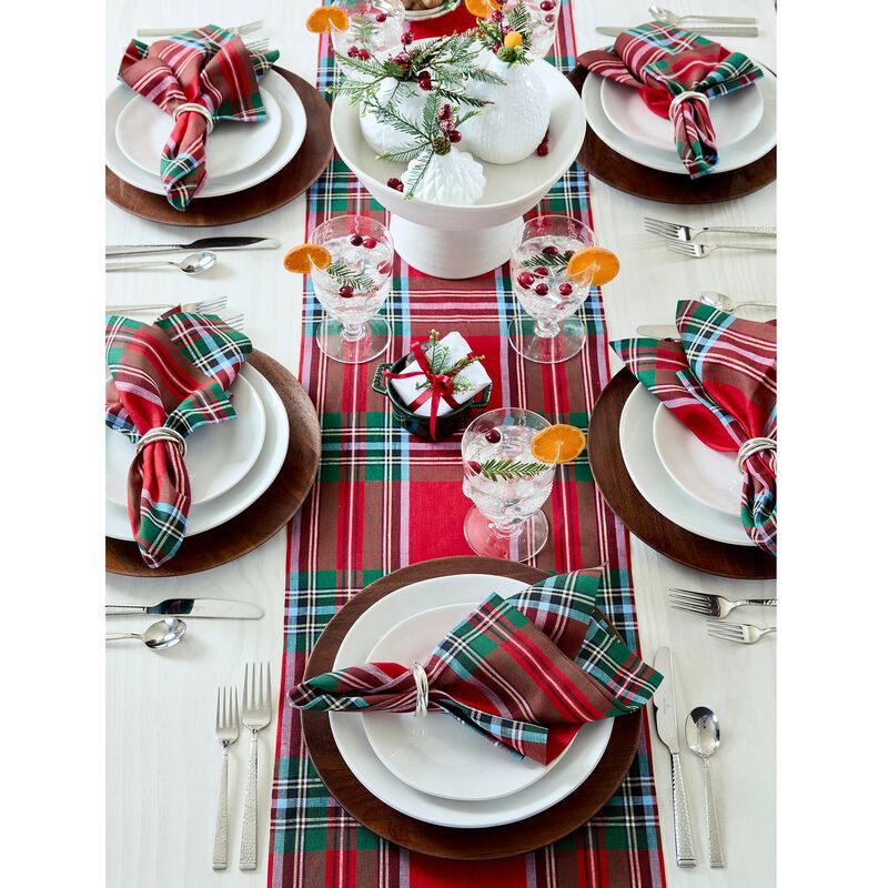 Solino Home 100% Pure Linen Table Runner Madras Holiday Plaid for Spring & Easter
