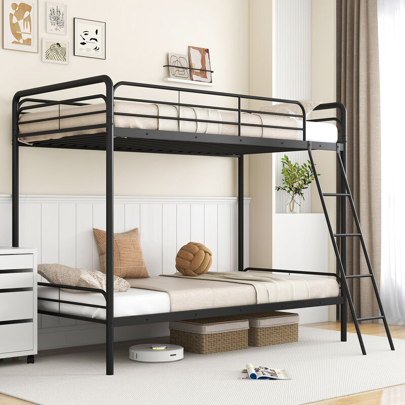Heavy Duty Metal Bunk Bed with Ladder and Safety Guardrails