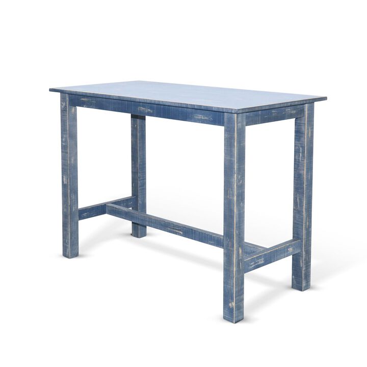 Rena Counter Height Table 48 Inch Rectangular Ocean Blue Mahogany Wood - Benzara