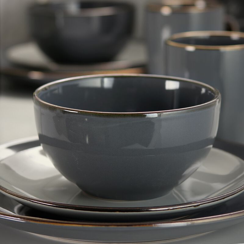 Elama Tahitian Grand 16 Piece Stoneware Dinnerware Set in Gray