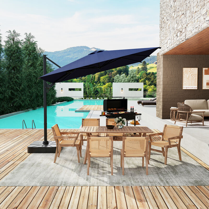 FUFU&GAGA 15ft Beige Cantilever Patio Umbrella | Heavy-Duty Outdoor Sunshade with Rotating Base