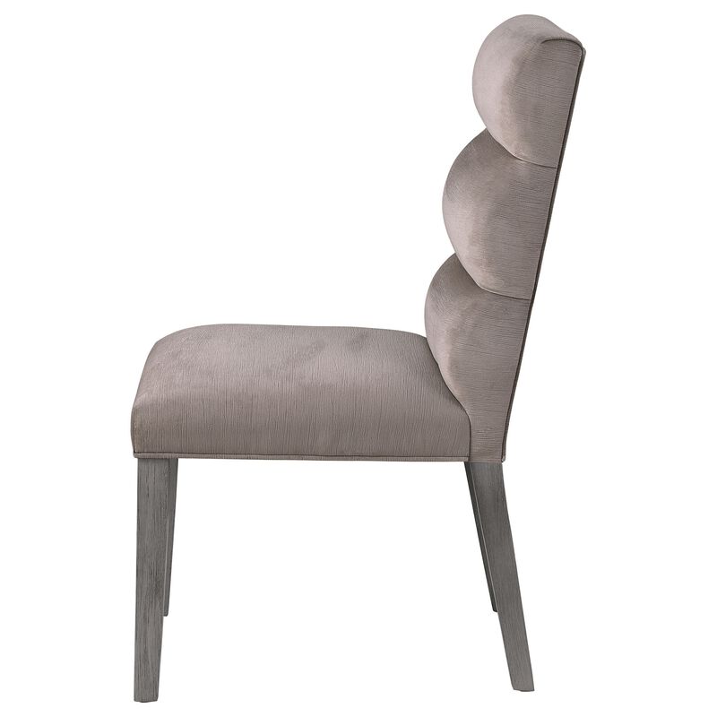 Cary Dining Chair Set of 2, Ash Gray Fabric, Tufted Foam Filled Cushion - Benzara