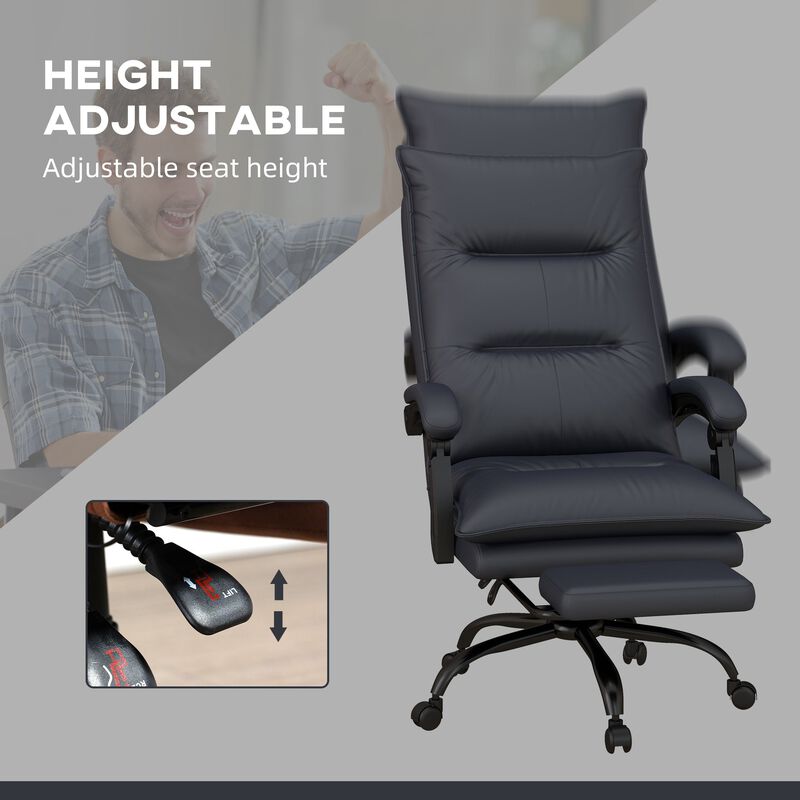 Gray Heated Massage Office Chair: 6 Vibration Points, Footrest